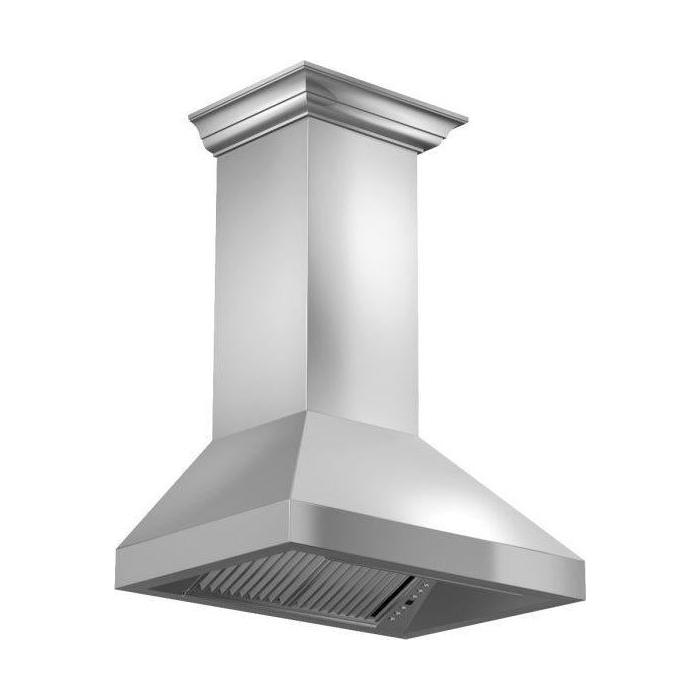 ZLINE 36 in. Professional Convertible Vent Wall Mount Range Hood In Stainless Steel with Crown Molding 597CRN-36