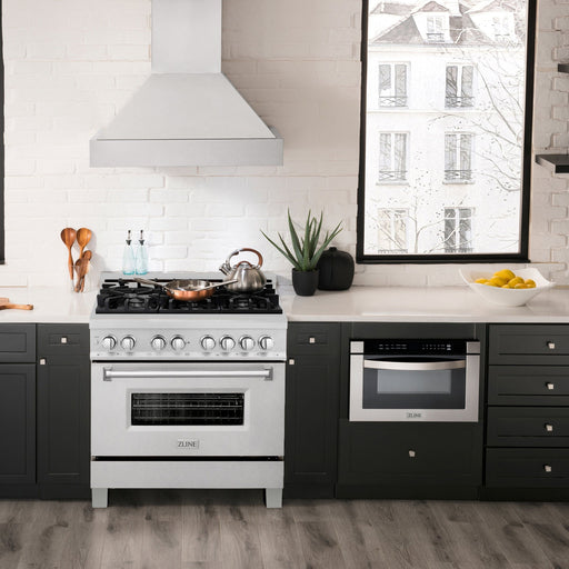 ZLINE 36 in. Professional Dual Fuel Range with Gas Burner and Electric Oven In DuraSnow Finish RAS-SN-36