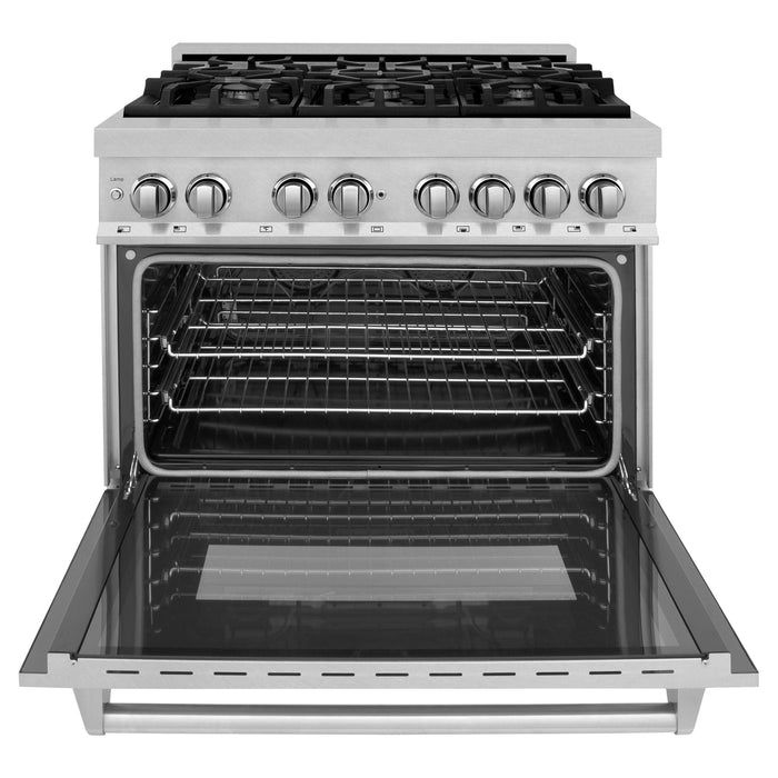 ZLINE 36 in. Professional Dual Fuel Range with Gas Burner and Electric Oven In DuraSnow Finish RAS-SN-36