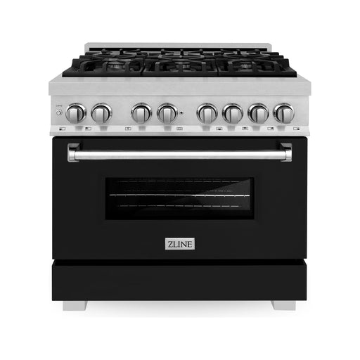 ZLINE Ranges ZLINE 36 in. Professional Dual Fuel Range with Gas Burner and Electric Oven In DuraSnow Stainless with Black Matte Door RAS-BLM-36