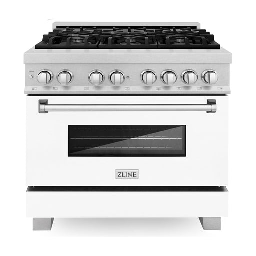 ZLINE 36 in. Professional Dual Fuel Range with Gas Burner and Electric Oven In DuraSnow Stainless with White Matte Door RAS-WM-36