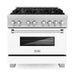 ZLINE 36 in. Professional Dual Fuel Range with Gas Burner and Electric Oven In DuraSnow Stainless with White Matte Door RAS-WM-36