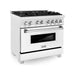 ZLINE 36 in. Professional Dual Fuel Range with Gas Burner and Electric Oven In DuraSnow Stainless with White Matte Door RAS-WM-36