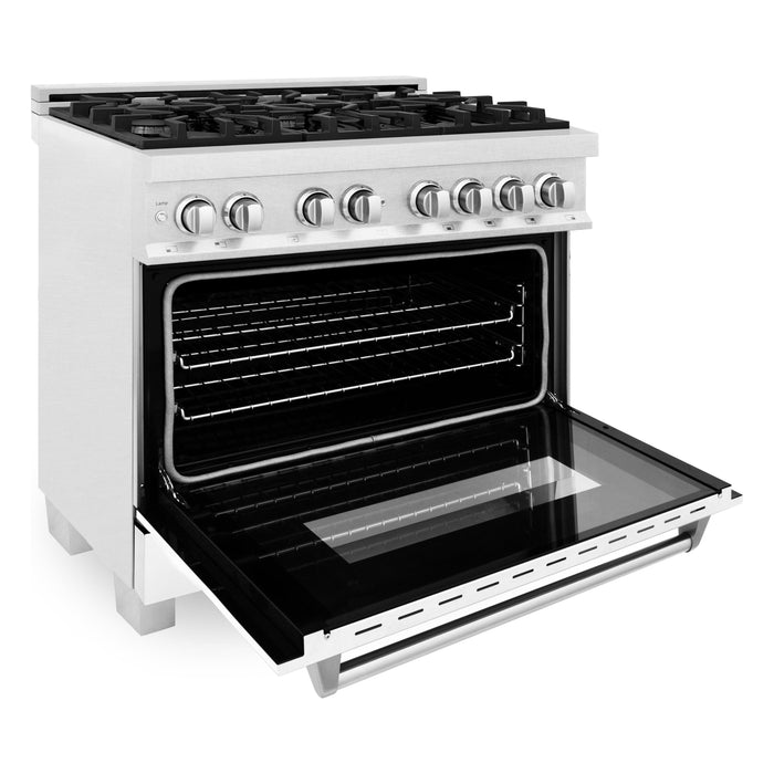 ZLINE 36 in. Professional Dual Fuel Range with Gas Burner and Electric Oven In DuraSnow Stainless with White Matte Door RAS-WM-36