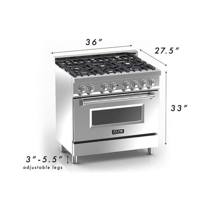 ZLINE 36 in. Professional Dual Fuel Range with Gas Burner and Electric Oven In Stainless Steel with Blue Gloss Door RA-BG-36