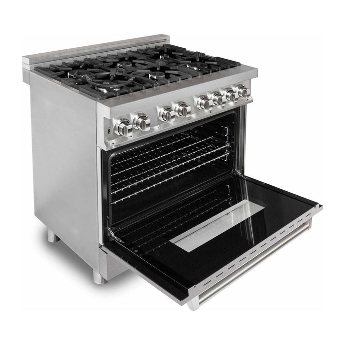 ZLINE 36 in. Professional Dual Fuel Range with Gas Burner and Electric Oven In Stainless Steel with DuraSnow Finish Door RA-SN-36