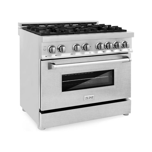ZLINE Ranges ZLINE 36 in. Professional Dual Fuel Range with Gas Burner and Electric Oven In Stainless Steel with DuraSnow Finish Door RA-SN-36