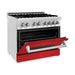 ZLINE 36 in. Professional Dual Fuel Range with Gas Burner and Electric Oven In Stainless Steel with Red Matte Door RA-RM-36