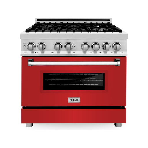 ZLINE Ranges ZLINE 36 in. Professional Dual Fuel Range with Gas Burner and Electric Oven In Stainless Steel with Red Matte Door RA-RM-36