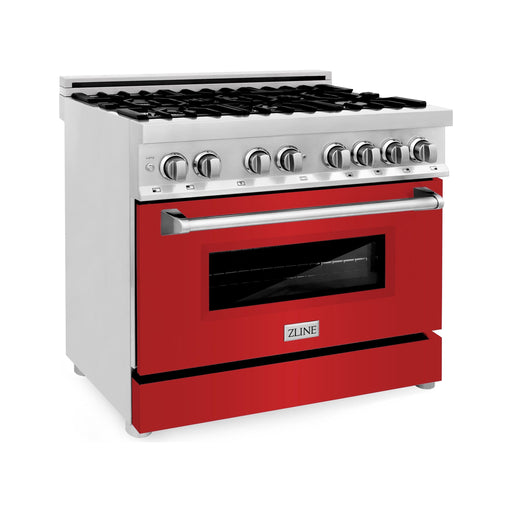 ZLINE Ranges ZLINE 36 in. Professional Dual Fuel Range with Gas Burner and Electric Oven In Stainless Steel with Red Matte Door RA-RM-36