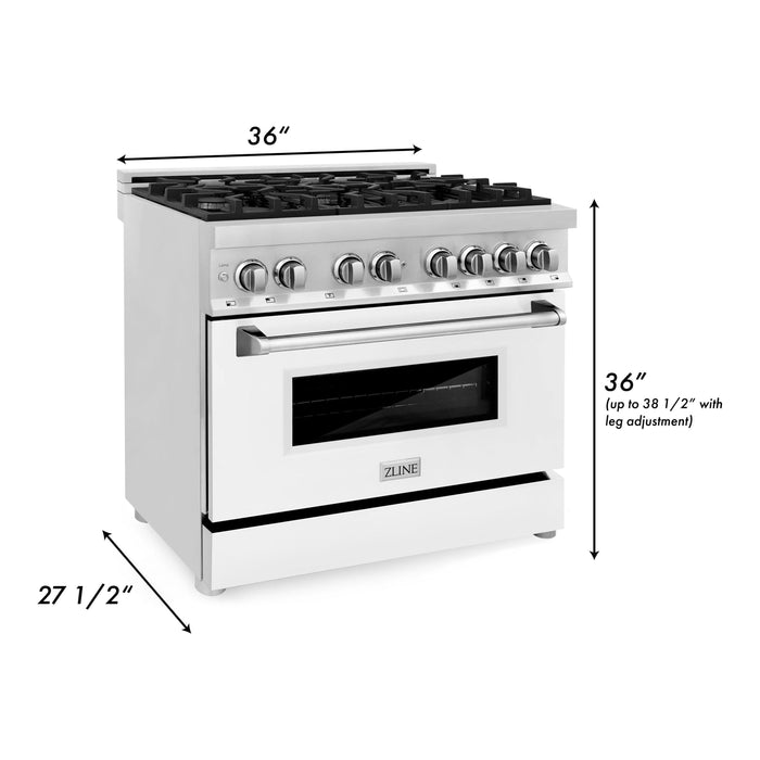 ZLINE 36 in. Professional Dual Fuel Range with Gas Burner and Electric Oven In Stainless Steel with White Matte Door RA-WM-36