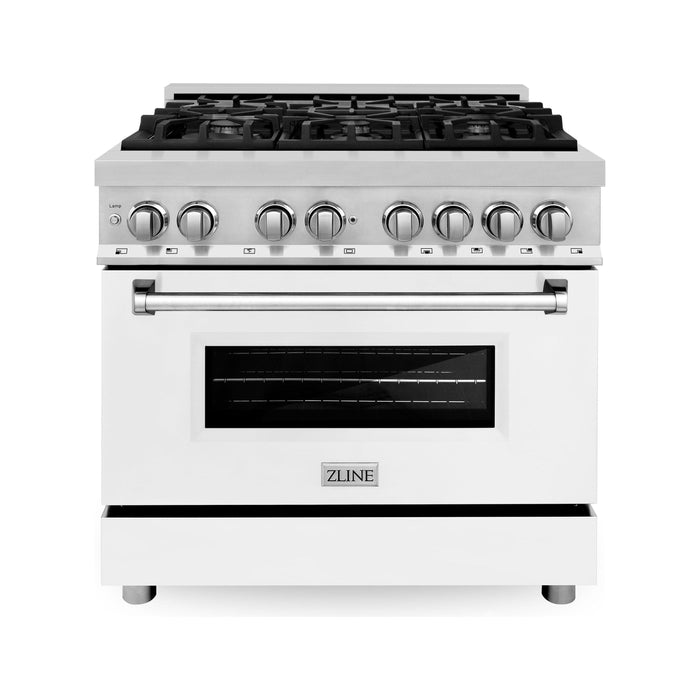 ZLINE 36 in. Professional Dual Fuel Range with Gas Burner and Electric Oven In Stainless Steel with White Matte Door RA-WM-36