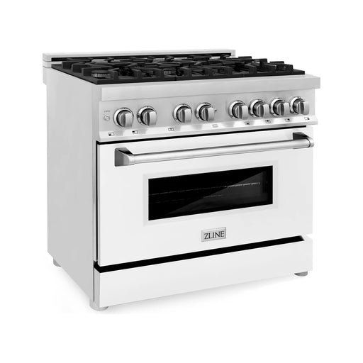 ZLINE Ranges ZLINE 36 in. Professional Dual Fuel Range with Gas Burner and Electric Oven In Stainless Steel with White Matte Door RA-WM-36