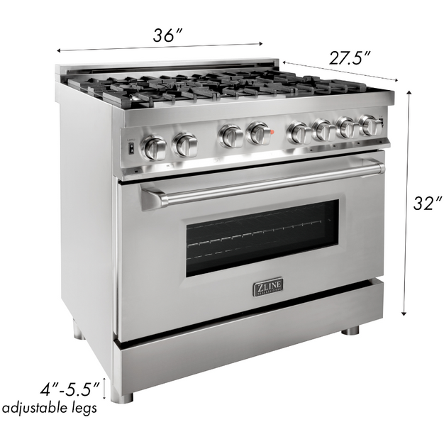 ZLINE 36 in. Professional Dual Fuel Range with Gas Burner and Gas Oven