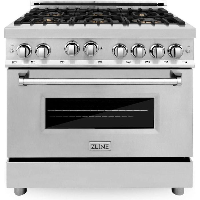 ZLINE 36 in. Professional Dual Fuel Range with Gas Burner and Gas Oven In Stainless Steel with Brass Burners RG-BR-36