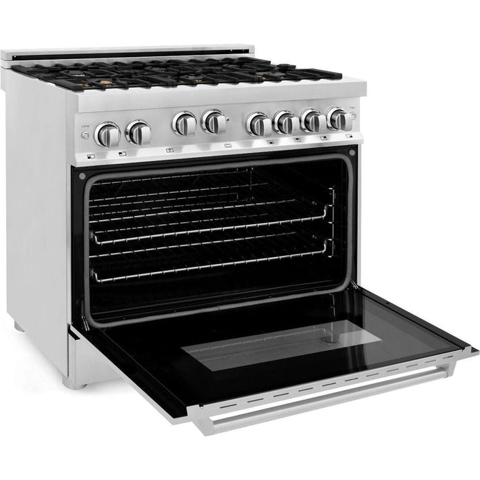 ZLINE 36 in. Professional Dual Fuel Range with Gas Burner and Gas Oven In Stainless Steel with Brass Burners RG-BR-36