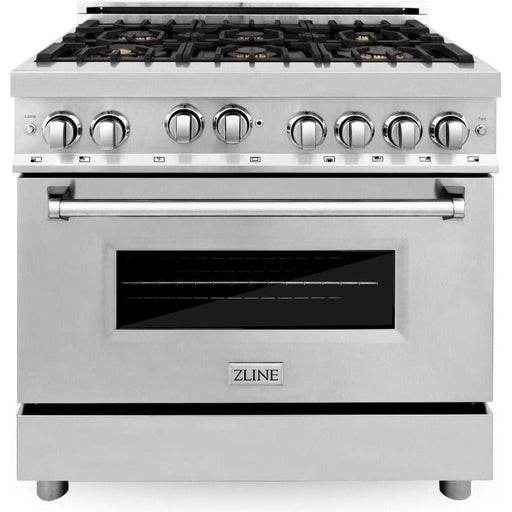 ZLINE Ranges ZLINE 36 in. Professional Dual Fuel Range with Gas Burner and Gas Oven In Stainless Steel with Brass Burners RG-BR-36