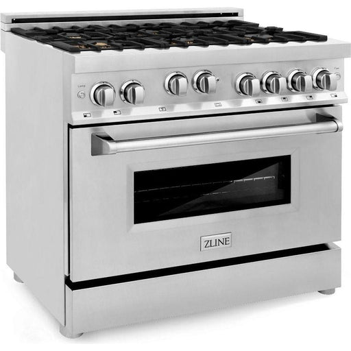 ZLINE Ranges ZLINE 36 in. Professional Dual Fuel Range with Gas Burner and Gas Oven In Stainless Steel with Brass Burners RG-BR-36