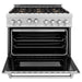 ZLINE Ranges ZLINE 36 in. Professional Dual Fuel Range with Gas Burner and Oven In DuraSnow Stainless with Brass Burners