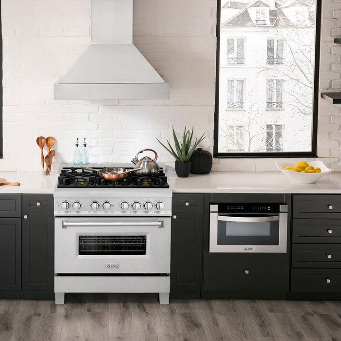 ZLINE 36 in. Professional Dual Fuel Range with Gas Burner and Oven In DuraSnow Stainless with Brass Burners