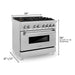 ZLINE 36 in. Professional Dual Fuel Range with Gas Burner and Oven In DuraSnow Stainless with Brass Burners