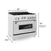 ZLINE 36 in. Professional Dual Fuel Range with Gas Burner and Oven In DuraSnow Stainless with Brass Burners