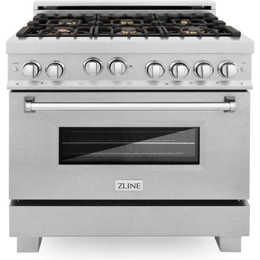 ZLINE 36 in. Professional Dual Fuel Range with Gas Burner and Oven In DuraSnow Stainless with Brass Burners