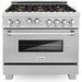 ZLINE 36 in. Professional Dual Fuel Range with Gas Burner and Oven In DuraSnow Stainless with Brass Burners