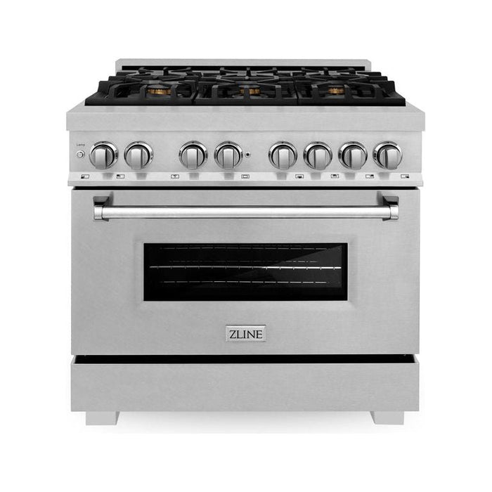 ZLINE Ranges Electric ZLINE 36 in. Professional Dual Fuel Range with Gas Burner and Oven In DuraSnow Stainless with Brass Burners