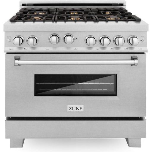 ZLINE Ranges Gas ZLINE 36 in. Professional Dual Fuel Range with Gas Burner and Oven In DuraSnow Stainless with Brass Burners