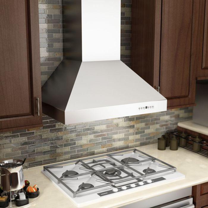 ZLINE 36 in. Professional Ducted Wall Mount Range Hood In Stainless Steel with Crown Molding 667CRN-36