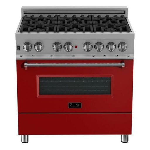 ZLINE 36 in. Professional Gas Burner/Electric Oven in DuraSnow Stainless with Red Matte Door RAS-RM-36