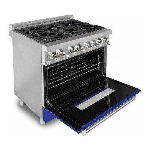 ZLINE 36 in. Professional Gas Burner/Electric Oven Stainless Steel Range with Blue Matte Door RA-BM-36