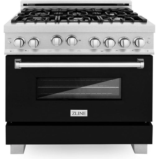 ZLINE Ranges ZLINE 36 in. Professional Gas Range In DuraSnow Stainless Steel with Black Matte Door RGS-BLM-36