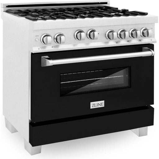 ZLINE Ranges ZLINE 36 in. Professional Gas Range In DuraSnow Stainless Steel with Black Matte Door RGS-BLM-36