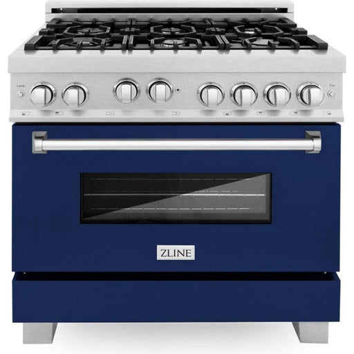 ZLINE 36 in. Professional Gas Range In DuraSnow Stainless Steel with Blue Gloss Door RGS-BG-36