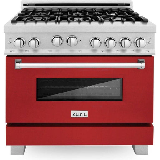 ZLINE Ranges ZLINE 36 in. Professional Gas Range In DuraSnow Stainless Steel with Red Matte Door RGS-RM-36