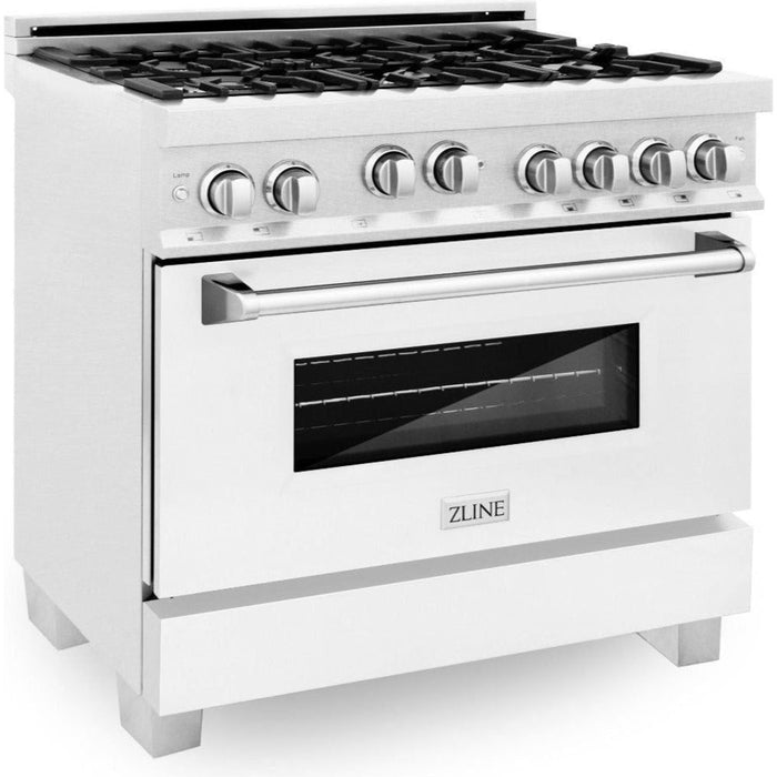 ZLINE 36 in. Professional Gas Range In DuraSnow Stainless Steel with White Matte Door RGS-WM-36