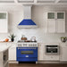 ZLINE 36 In. Professional Gas Range In DuraSnow with Blue Matte Door & 36" Range Hood Appliance Package 2KP-RGSBMRH36