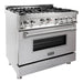 ZLINE 36 in. Professional Gas Range In Stainless Steel with DuraSnow Finish Door RG-SN-36