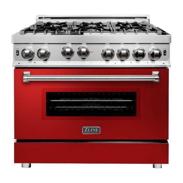 ZLINE 36 in. Professional Gas Range in Stainless Steel with Red Gloss Door RG-RG-36