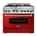 ZLINE 36 in. Professional Gas Range in Stainless Steel with Red Gloss Door RG-RG-36