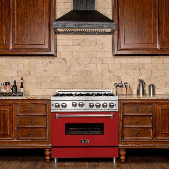 ZLINE 36 in. Professional Gas Range In Stainless Steel with Red Matte Door RG-RM-36