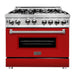 ZLINE 36 in. Professional Gas Range In Stainless Steel with Red Matte Door RG-RM-36