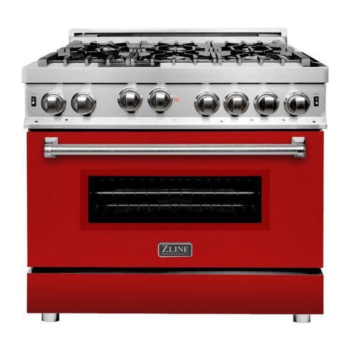 ZLINE Ranges ZLINE 36 in. Professional Gas Range In Stainless Steel with Red Matte Door RG-RM-36