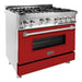 ZLINE Ranges ZLINE 36 in. Professional Gas Range In Stainless Steel with Red Matte Door RG-RM-36