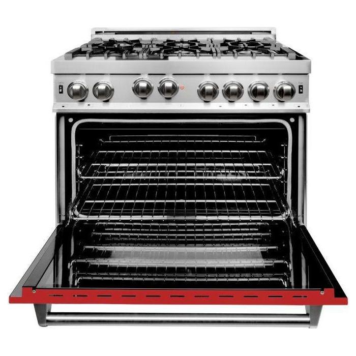 ZLINE Ranges ZLINE 36 in. Professional Gas Range In Stainless Steel with Red Matte Door RG-RM-36