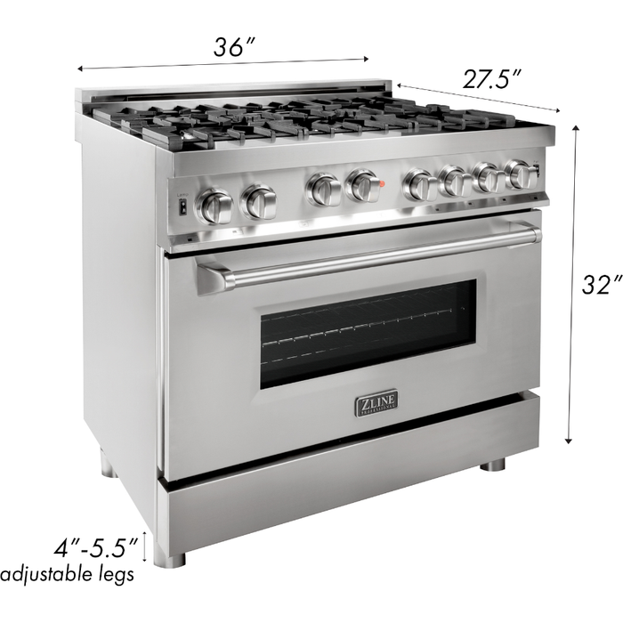 ZLINE Ranges ZLINE 36 in. Professional Gas Range In Stainless Steel with Red Matte Door RG-RM-36