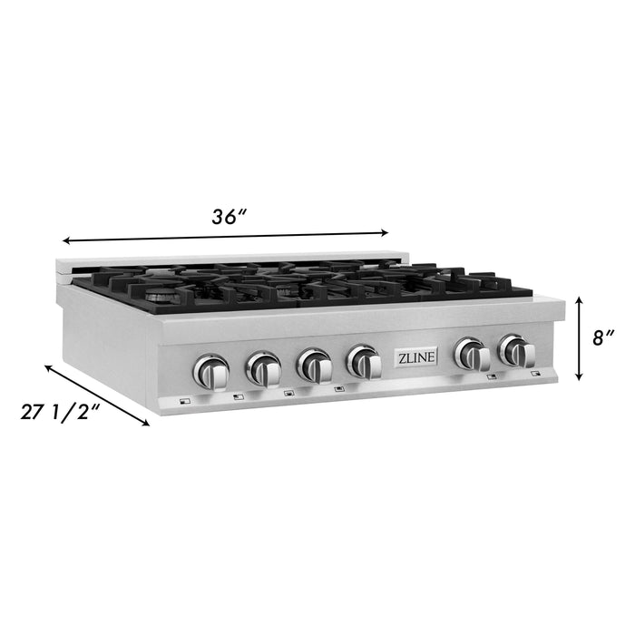 ZLINE 36 in. Rangetop In DuraSnow Stainless Steel with 6 Gas Burners RTS-36