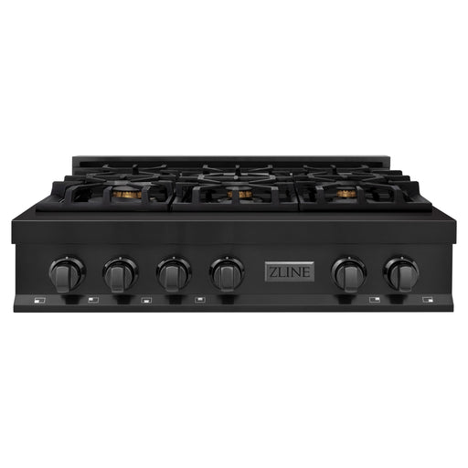 ZLINE 36 in. Rangetop with 6 Gas Brass Burners in Black Stainless Steel RTB-BR-36